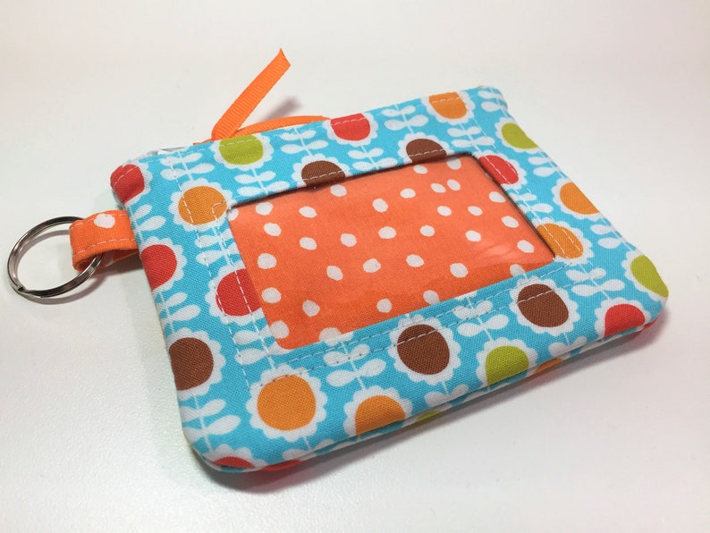 Key Fob Zipper Wallet Orange Poppies Zip ID Wallet Keyring Card Wallet Keychain Window ID Case Change Purse