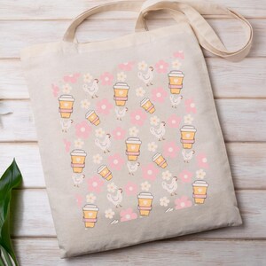 Pretty Girly Chicken Canvas Tote Bag Cute Chicken Gift Chicken Lover gift Chicken Tote Bag