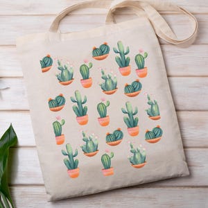 Cactus Tote Bag Cute Tote Bag Cactus Theme Gift for Friend Reusable Bag
