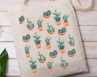 Cactus Tote Bag Cute Tote Bag Cactus Theme Gift for Friend Reusable Bag