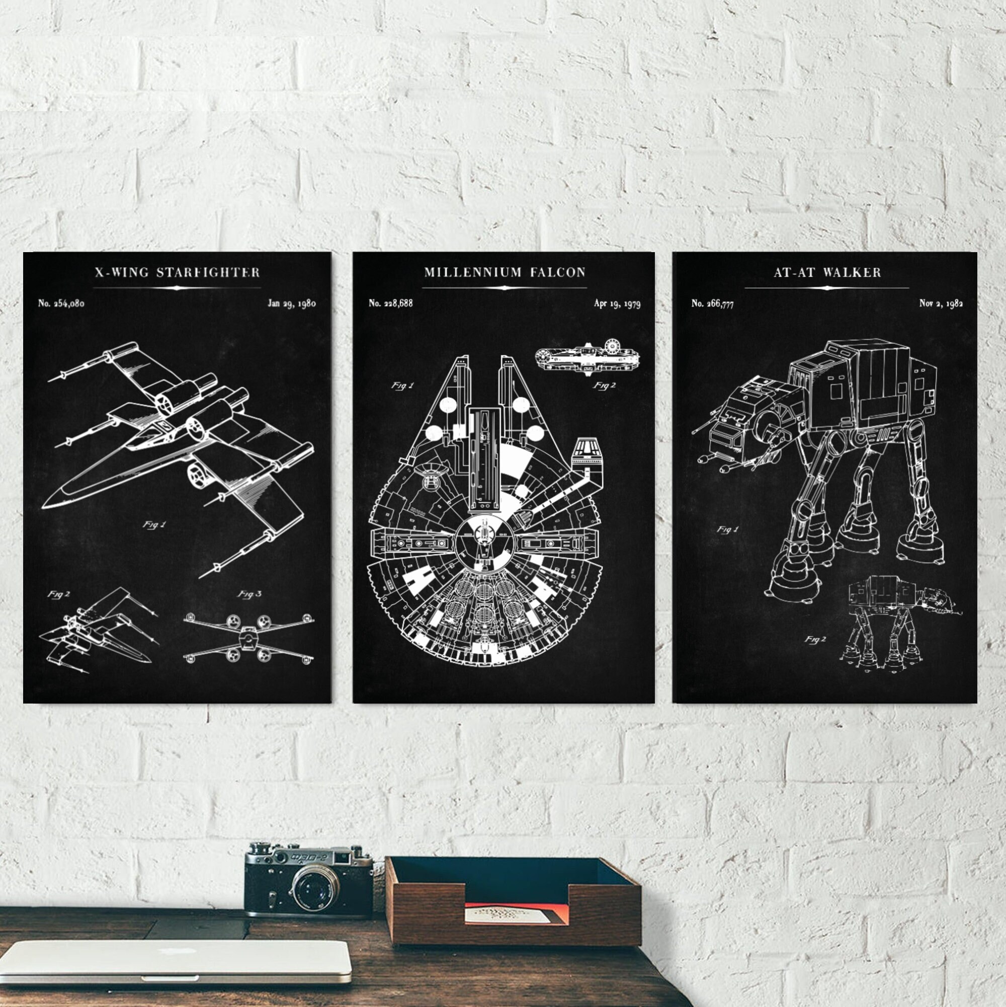 Millennium Falcon Star Wars Brushed Metal Wall Art Vehicle Blueprint ...