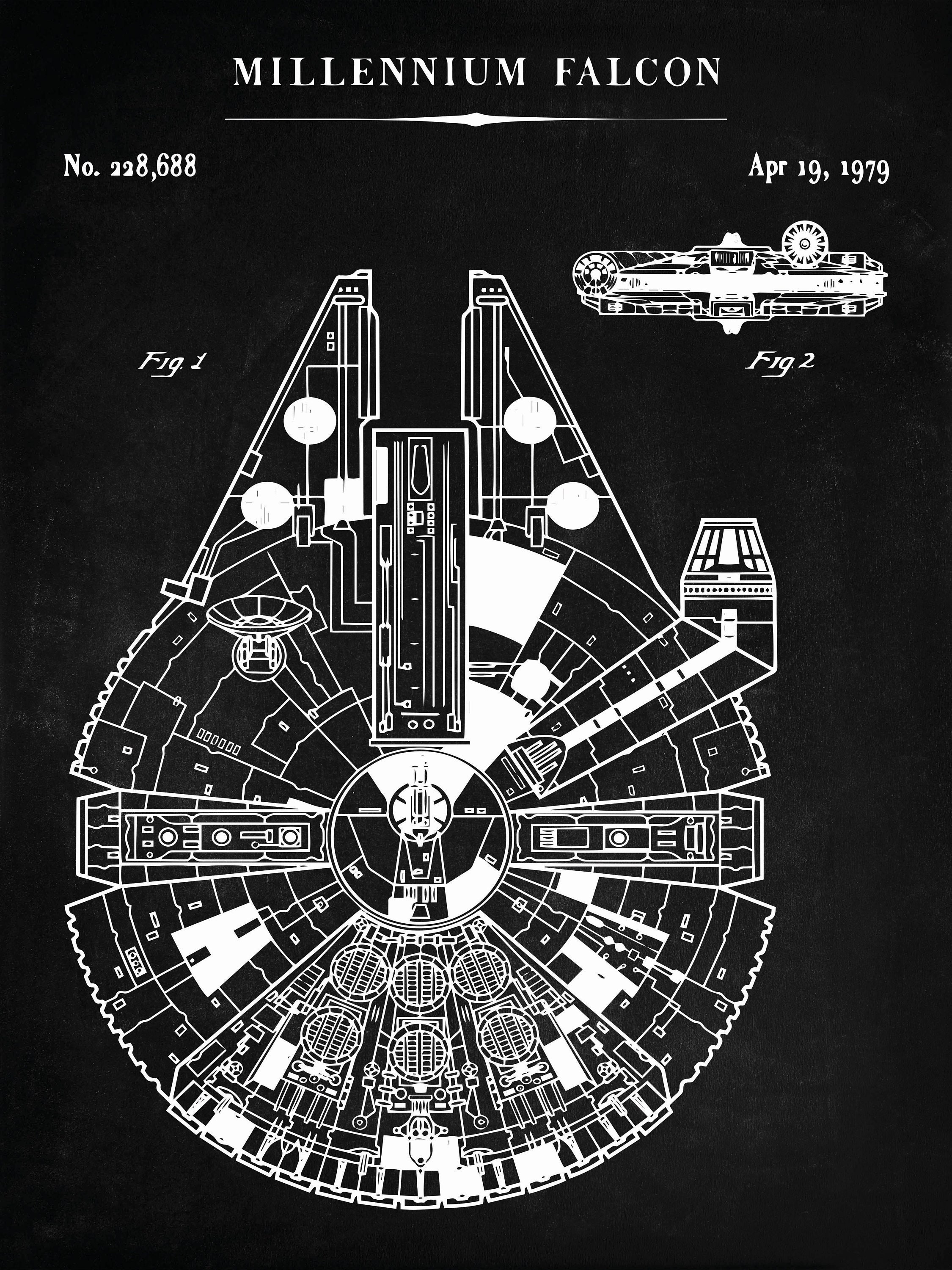 Millennium Falcon Star Wars Brushed Metal Wall Art Vehicle Blueprint ...