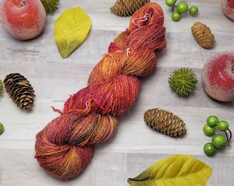 Autumn Apples, Custom Hand Dyed, Sock weight, 2 Ply, 83.3/16.7 Superwash Merino Wool/Linen Yarn