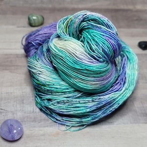 Alexandrite Silky Pop | Merino/Silk, Single Ply Sock Yarn, Speckled, Purple, Aqua, Teal, Lime