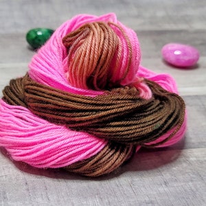 Bubblegum Pink & Chocolate | Mini Sock Yarn | Yarn 85/15 Superwash Merino Wool Nylon