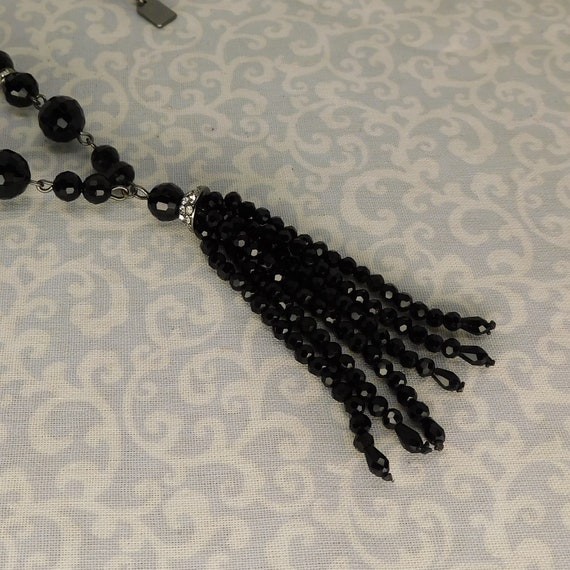 Vintage Black Bead with Rhinestones Necklace and … - image 3