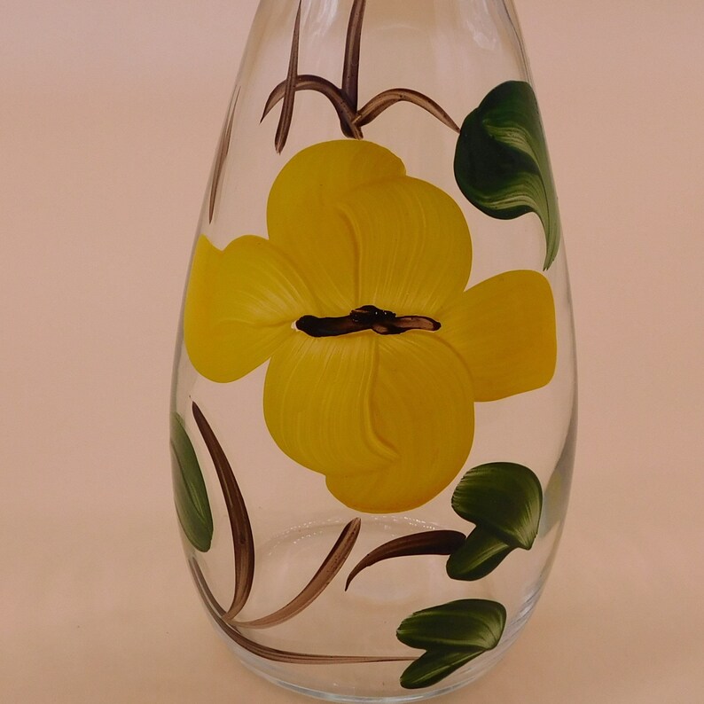 Vintage Glass Vase Hand Painted Yellow Flower R30 Etsy