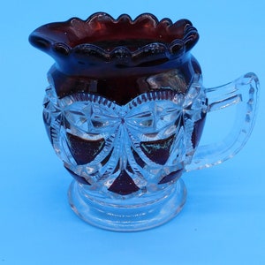 Vintage Milk Pitcher or Creamer, Clear Glass with Red Transparent Paint (6652)