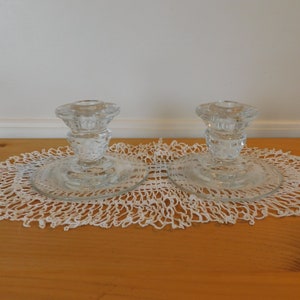 Vintage Pair of Glass Taper Candle Stick Holders, Table Decor, Centerpiece (M45)