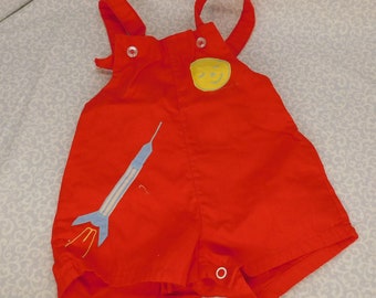 Vintage Baby Red Jumper with a Sun and a Rocket (V57b)