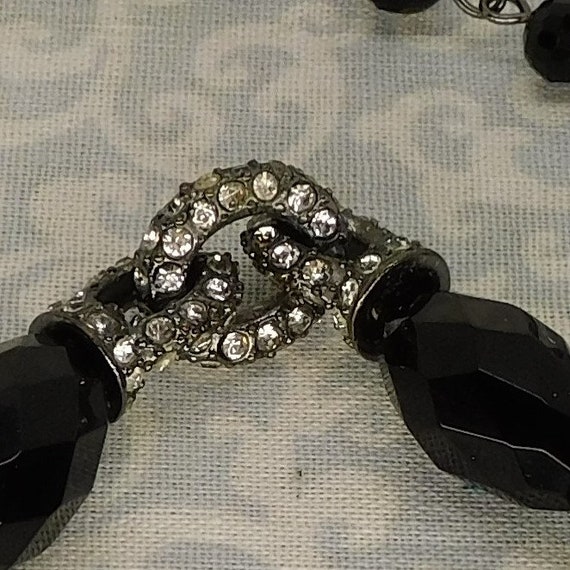 Vintage Black Bead with Rhinestones Necklace and … - image 5