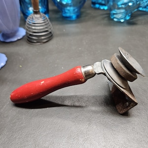 Vintage Knife Sharpener, Red Wood Handle, Unusual 7825