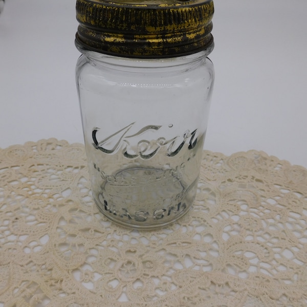 Vintage Kerr Canning Jar Self Sealing Trademark Aug 31, 1915, Pint Canning Jar, Mason Jar, Kitchen Decor, Farmhouse (H38)