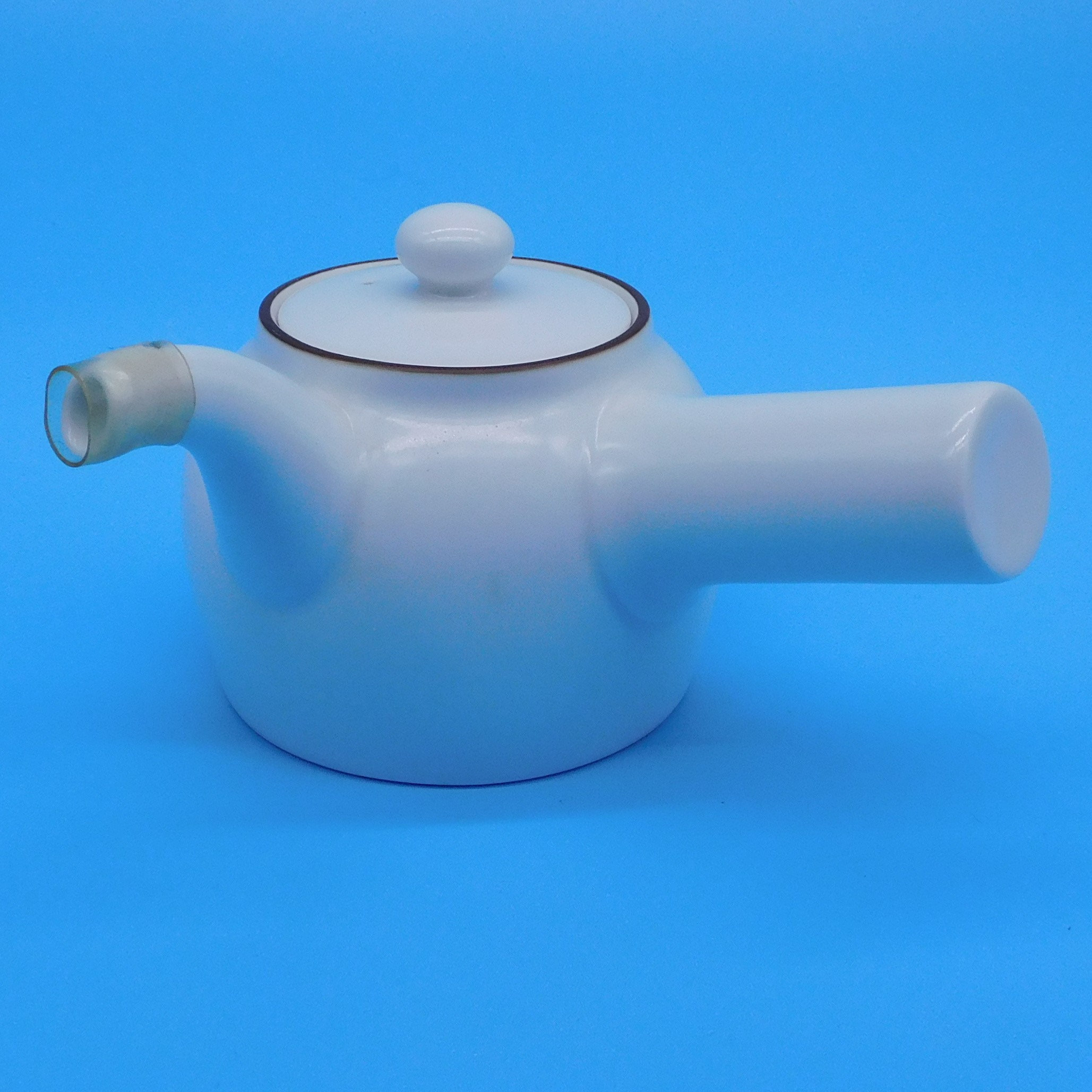 Vintage White with Brown Trim Tea Pot, Marked Japan on Bottom (6669)