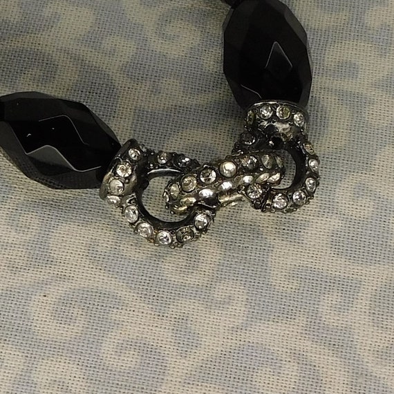 Vintage Black Bead with Rhinestones Necklace and … - image 6