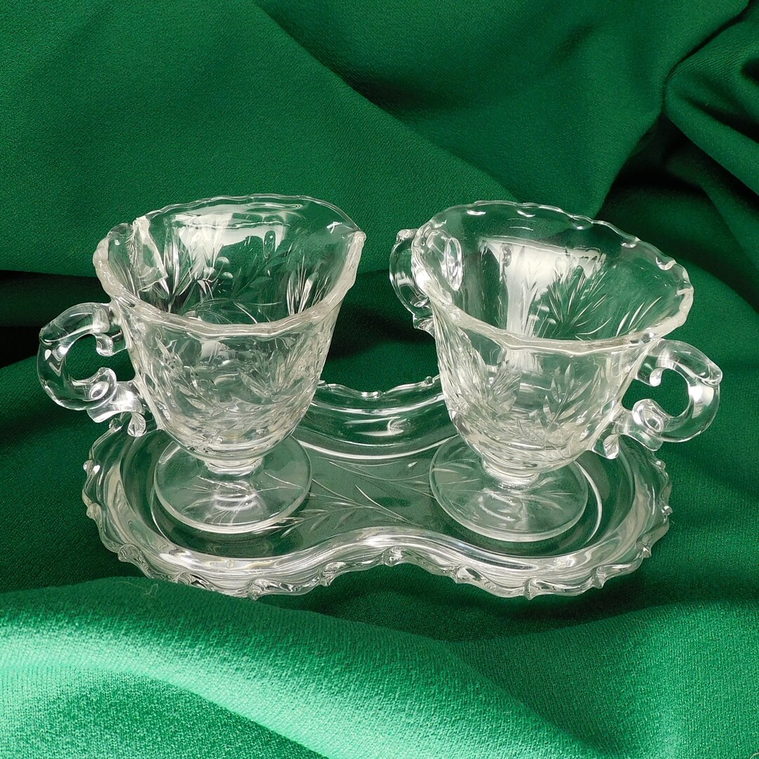 アメリカヴィンテージ Fostoria Glass クリーマー&シュガー Vintage Fostoria Century Pattern Sugar, Creamer (chipped