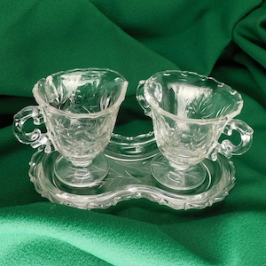 Vintage Fostoria Century Pattern Sugar, Creamer (chipped), and Tray, Vintage Serving (V25)