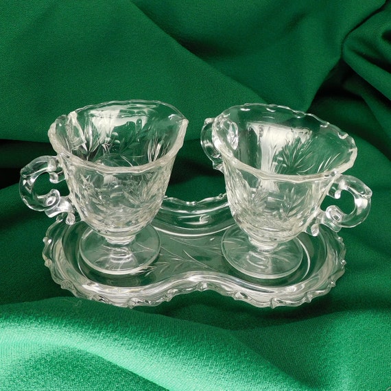 Vintage Fostoria Glass Sugar Bowl & Milk Creamer Set