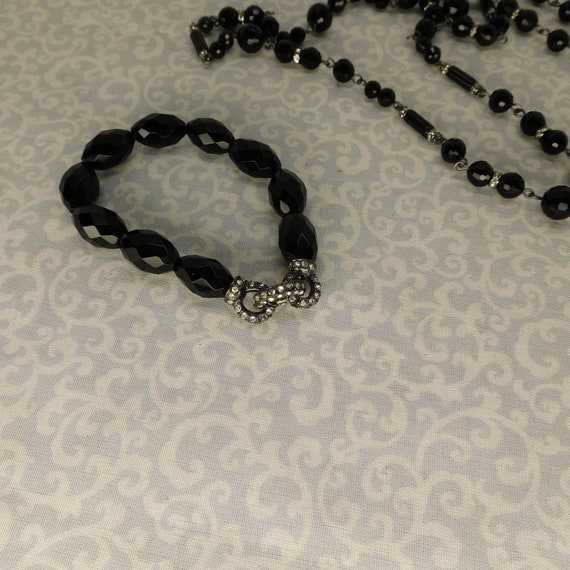 Vintage Black Bead with Rhinestones Necklace and … - image 7