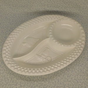 Vintage White Ceramic Snack Plate, Farmhouse Decor, (V53)