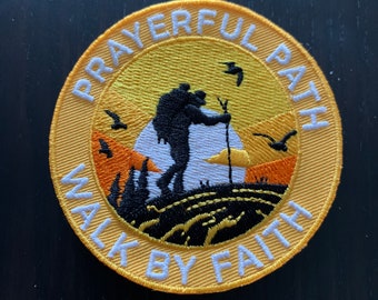 Backpack or Jacket Patch, Prayerful Path Logo Patch, Hiking, Camino de Santiago