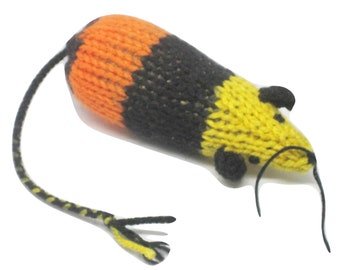 Knit Catnip Mouse Cat Toy is Orange and Yellow