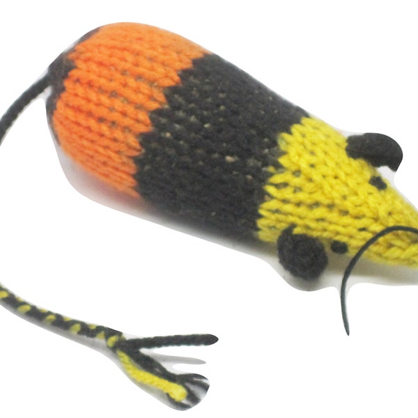 Knit Catnip Mouse Cat Toy is Orange and Yellow