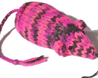 Knit Catnip Mouse Cat Toy is Hot Pink and Black