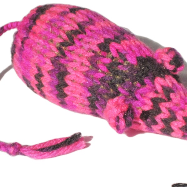 Knit Catnip Mouse Cat Toy is Hot Pink and Black