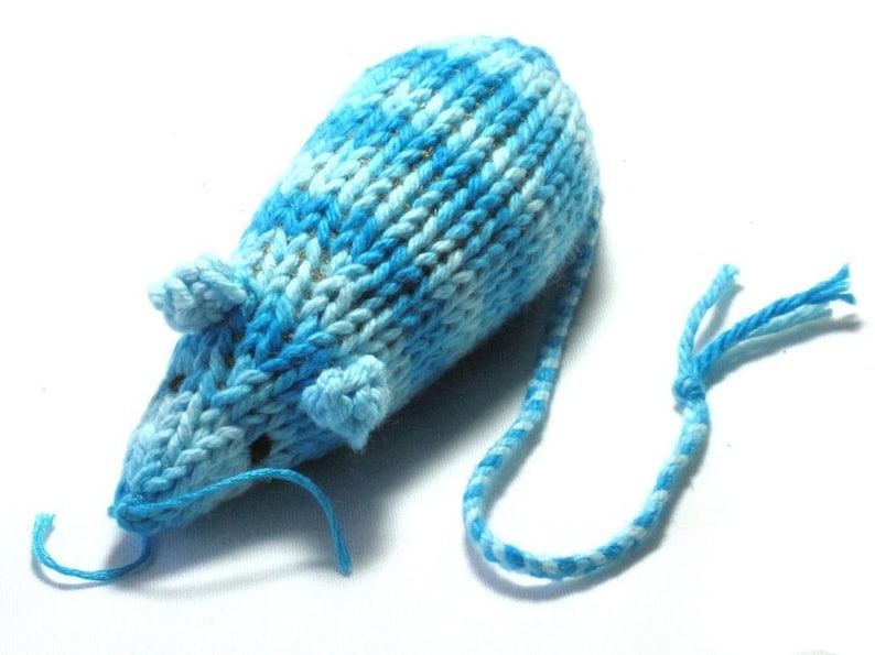 Knit Catnip Mouse Cat Toy in Bright Blue Striped Cotton Yarn | Etsy