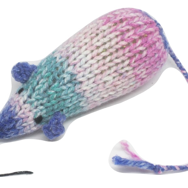 Knit Catnip Mouse Cat Toy has Cool Colored Pastel Stripes