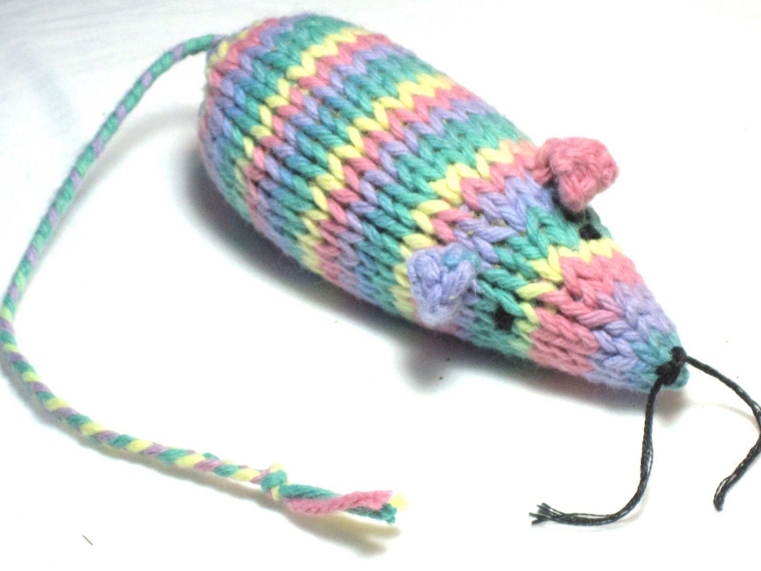 Knit Catnip Mouse Cat Toy of Soft Pastel Rainbow Cotton Yarn Etsy