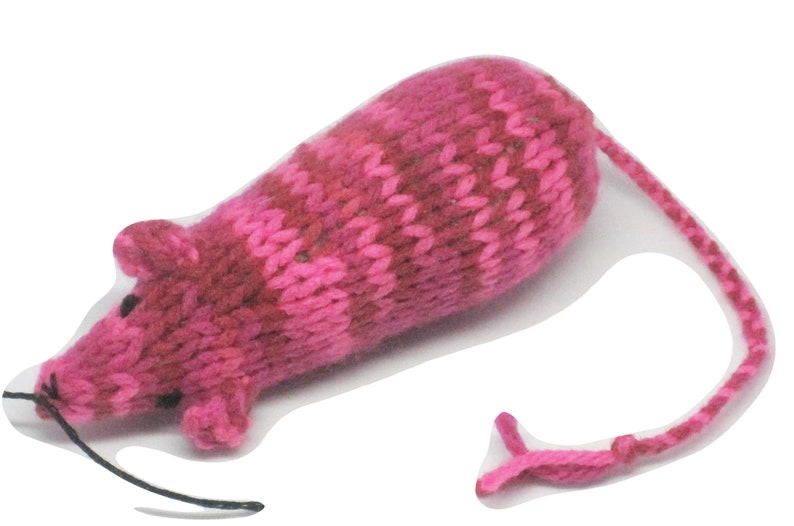 Catnip Mouse Cat Toy with Bright Pink and Red Stripes image 2