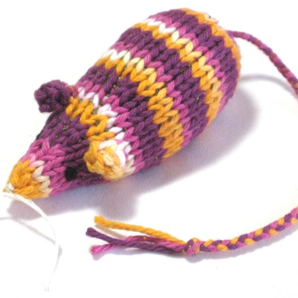 Catnip Mouse Cat Toy in Bright Orange, Purple, Pink, and White Stripes