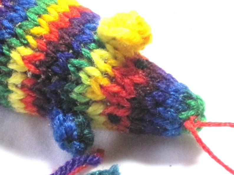 Knit Catnip Mouse Cat Toy with Bright Rainbow Stripes image 4