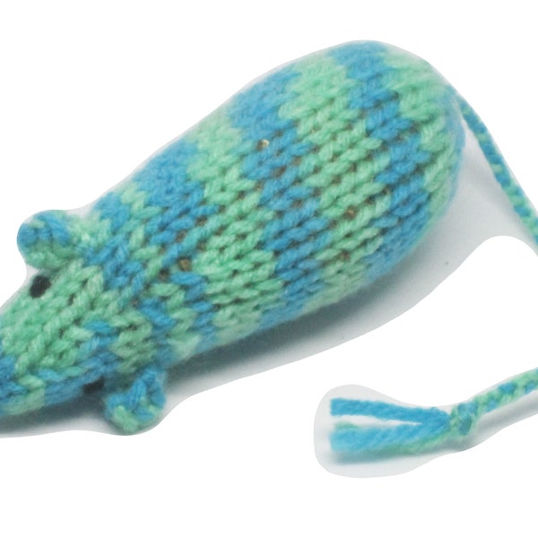 Knit Catnip Mouse Cat Toy is Sea Green and Blue