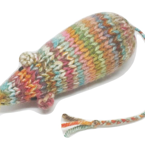 Catnip Mouse Cat Toy is Shades of Orange, Brown, and Blue