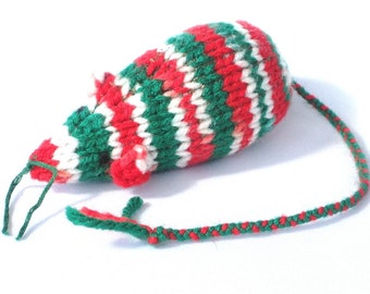 Knit Catnip Mouse Cat Toy is Candy Cane Striped