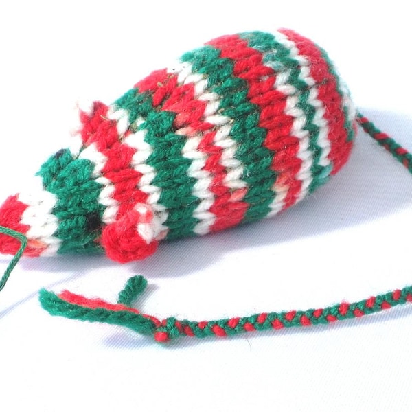 Knit Catnip Mouse Cat Toy is Candy Cane Striped