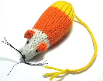Knit Catnip Mouse Cat Toy with Bright Candy Corn Stripes