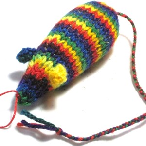 Knit Catnip Mouse Cat Toy with Bright Rainbow Stripes image 3