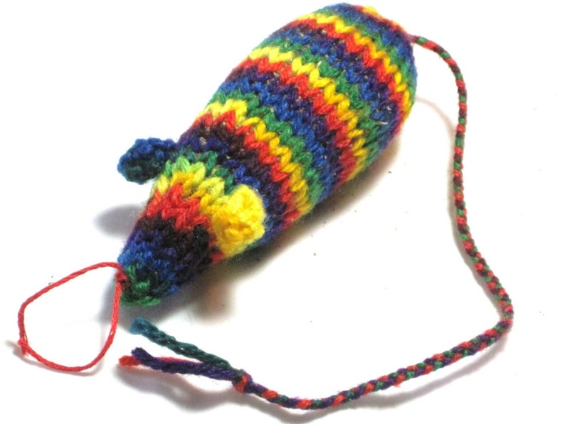 Knit Catnip Mouse Cat Toy with Bright Rainbow Stripes image 3
