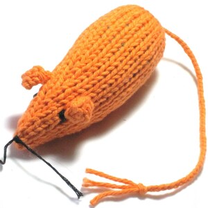 Knit Catnip Mouse Cat Toy is Blaze Orange Cotton image 2