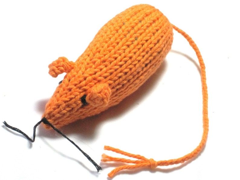 Knit Catnip Mouse Cat Toy is Blaze Orange Cotton image 2