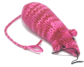 Catnip Mouse Cat Toy with Bright Pink and Red Stripes