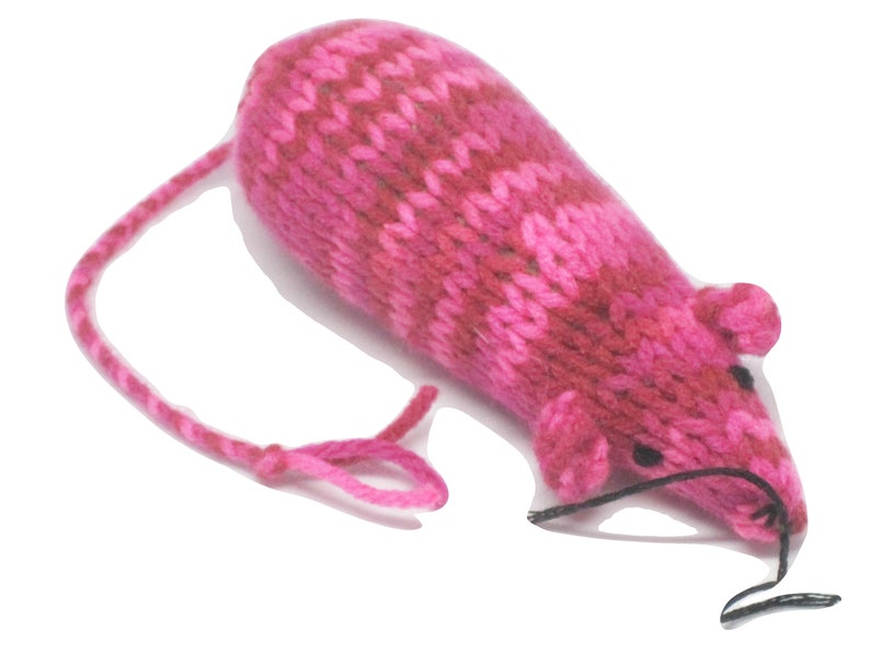 Catnip Mouse Cat Toy with Bright Pink and Red Stripes image 1