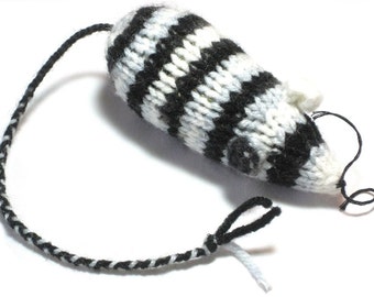 Catnip Mouse Cat Toy with Black and White Zebra Stripes