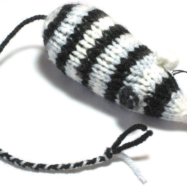 Catnip Mouse Cat Toy with Black and White Zebra Stripes