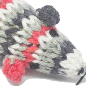 Knit Catnip Mouse Cat Toy with Black, Gray, White, and Red Stripes image 3