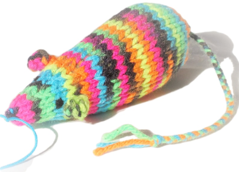 Knit Catnip Mouse Cat Toy is Bright Neon Colors image 1